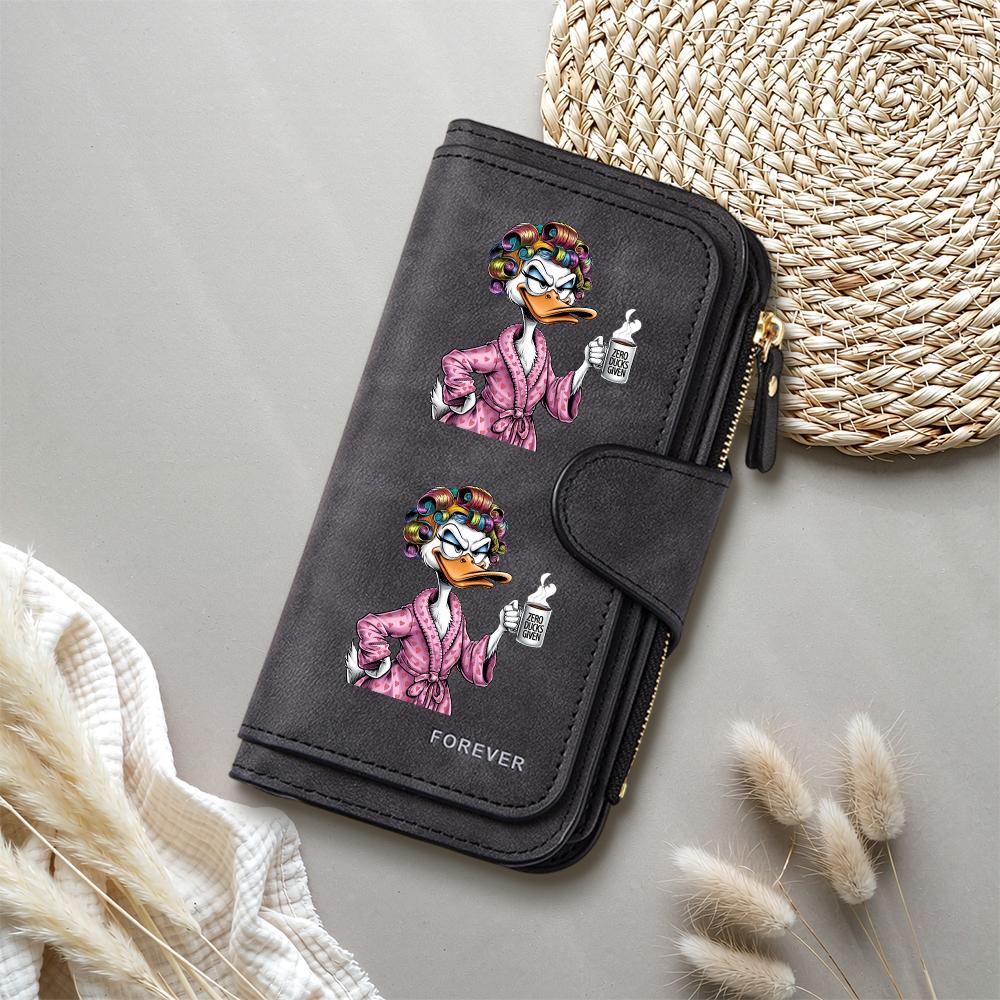 Cute Duck Printed Denim Style Women Casual Long Wallet Portable Daily Card Holder
