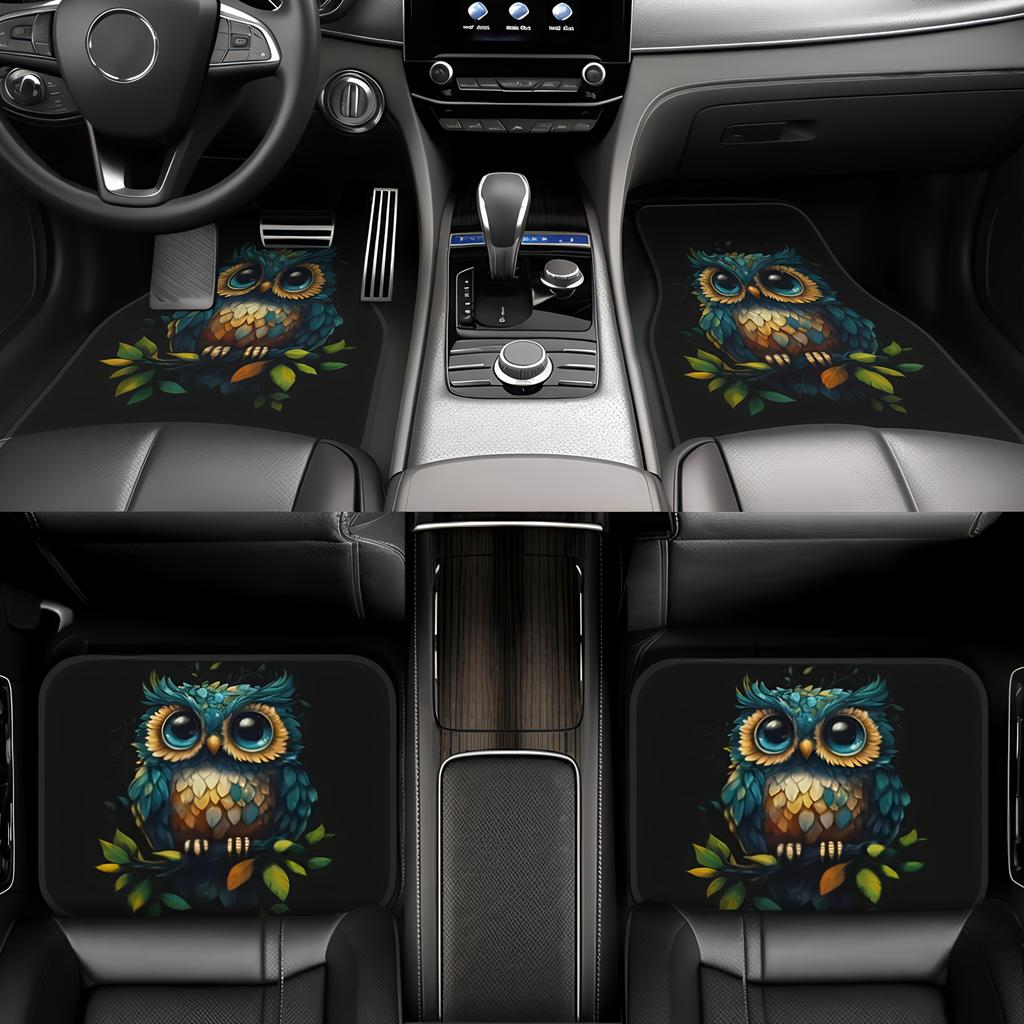 4pcs Premium Owl Print Car Floor Mats - Durable, Non-Slip And Easy to Clean Polyester, Fits All Car Interior Accessories, Fits Suvs And Trucks