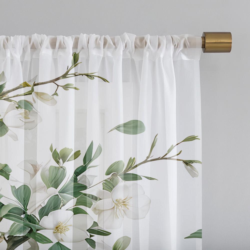 2 Pieces HD Digital Magpie Magnolia Flower Landscape Printed Window Screen Home Decorating Style Decorative Living Room Bedroom