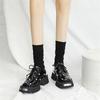 Fashion New Retro Metal Decor Women Derby Shoes Thick Sole Dress Leather Wedge Shoes Casual Loafers Black Lace-up Platform Flats Pumps