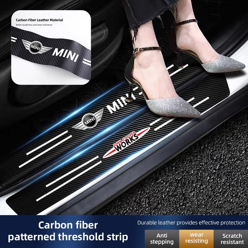 Carbon Fiber Leather Car Door Protection Strip Stickers For MINI Cooper R56 F56 R50 JCW Cabrio Aceman Countryman Clubman WORKS