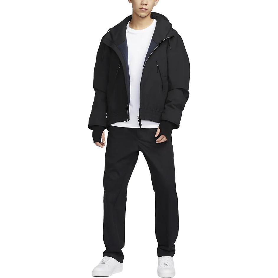 Nike Solid Color Zip-Up Hooded Jacket with Drawstring and Long Sleeves Men Outerwear Black DV7465-010