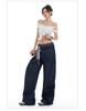Women's Spliced Double Waistband Curved Leg Jeans - American Design, Loose Fit, Slimming, Wide Leg, for Spring & Autumn 2025