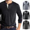 myouhuo Long Sleeve Autumn Solid Long Sleeve Henley Neck Stylish Single Dark Size M Men's T-Shirt, Clothes, Color, T-Shirt, Fitness, Undershirt, Men's