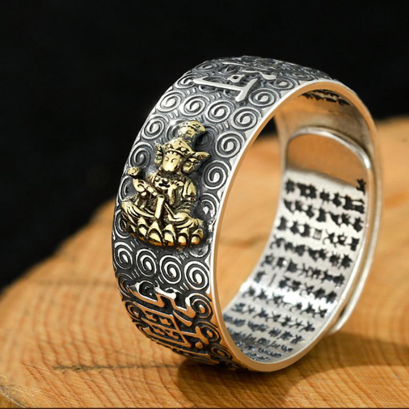 Inel Namo Amitabha, inel din sterlină, în relief, cu inimă retro, Sutra, Buddha, stil etnic, diverse serii, inele pentru bărbați, bijuterii