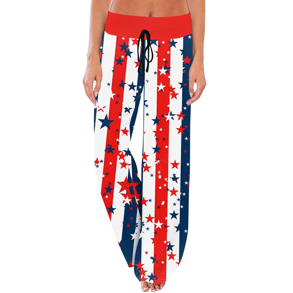 Damen Lässige Mode Komfort Pyjamahose Unabhängigkeitstag Print Kordelzug Weitbeinige Hose
