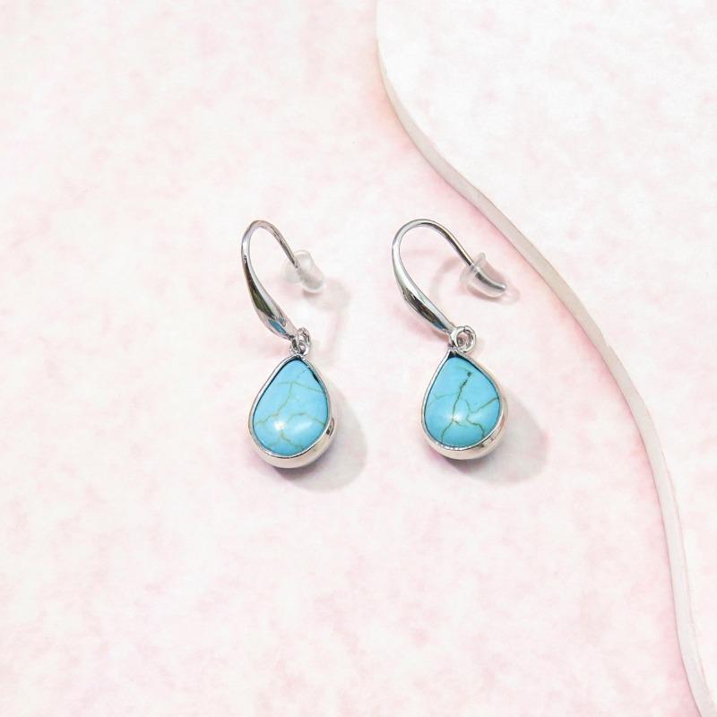 New Style Ethnic Style Turquoise Water Droplet Pendant Earrings for Women's Natural Stone Earrings