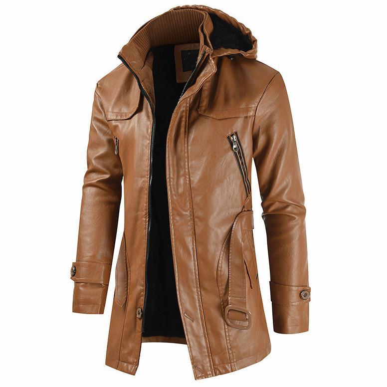 2026 Men's Mid-Length PU Leather Jacket, Korean Style, Plus Size, Youth Outerwear