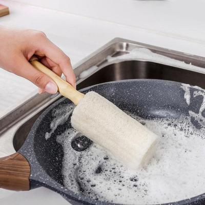 Yousheng Wooden Handle Cup Brush Natural Loofah Bristles Long Thin Handle Bottles Glassware Scrubber with Lanyard Design