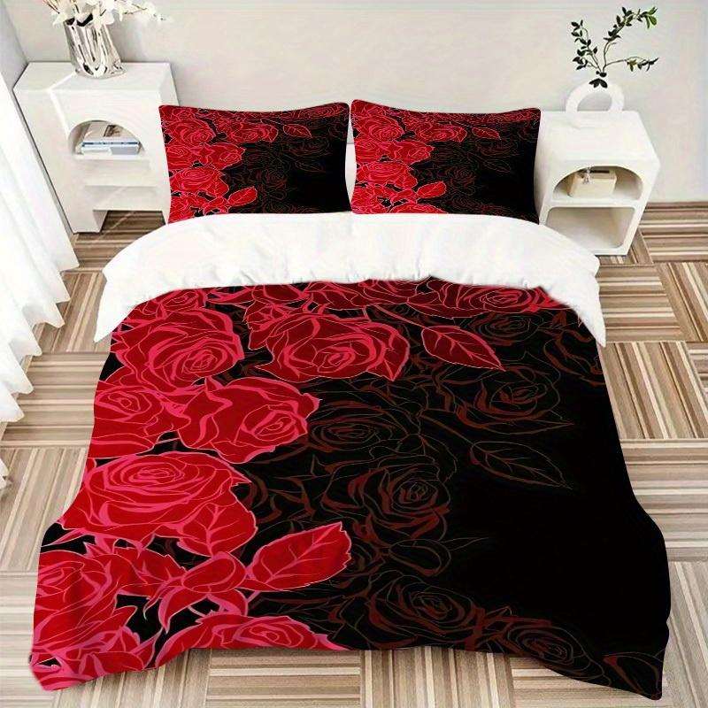 3pcs Red Roses Bedding Set, Breathable And Soft, Suitable for All Seasons Machine Washable, Suitable for Bedroom Decoration,yy250822111