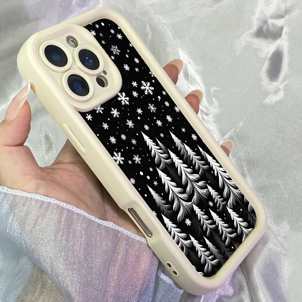 JT94 Black White Snowflakes Christmas Tree for iPhone 17 16 15 Pro Max Samsung S26 S25 S24 Ultra A17 A16 A07 A56  Xiaomi 15T Redmi 15c Soft TPU Case