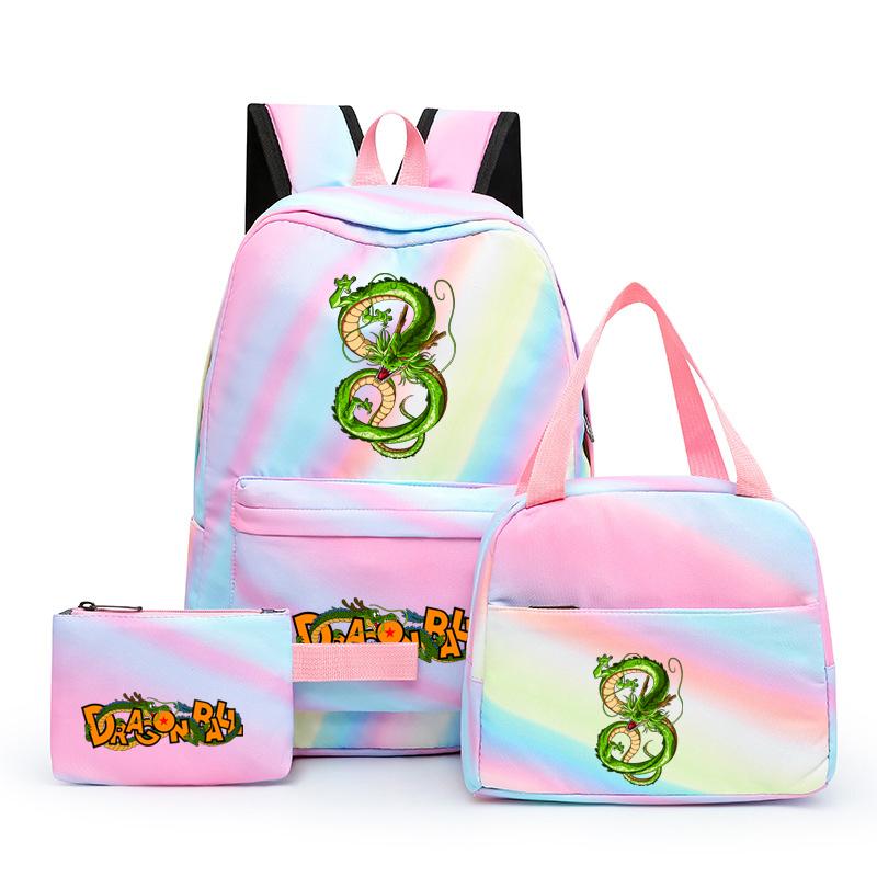 3 stk/sett Dragon Ball Fargerik Ryggsekk med Matboks for Kvinner Studenter Tenåringer Ryggsekk Casual Skolesekksett