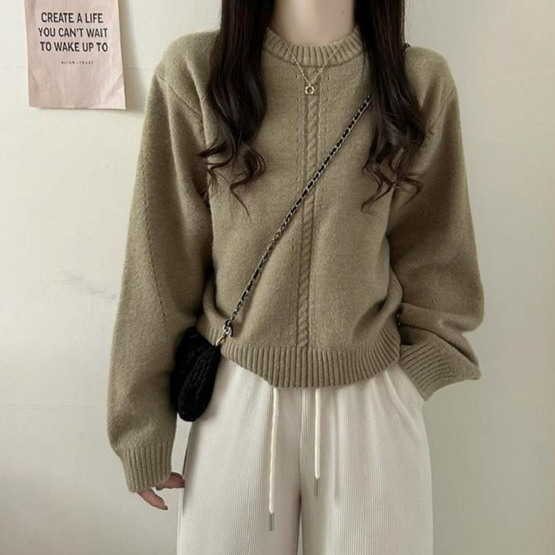 

Loose and versatile crew neck twist sweater spring and autumn knitted sweater women s outer wear versatile college style simple and fashionable 46-123 (average size) хакі