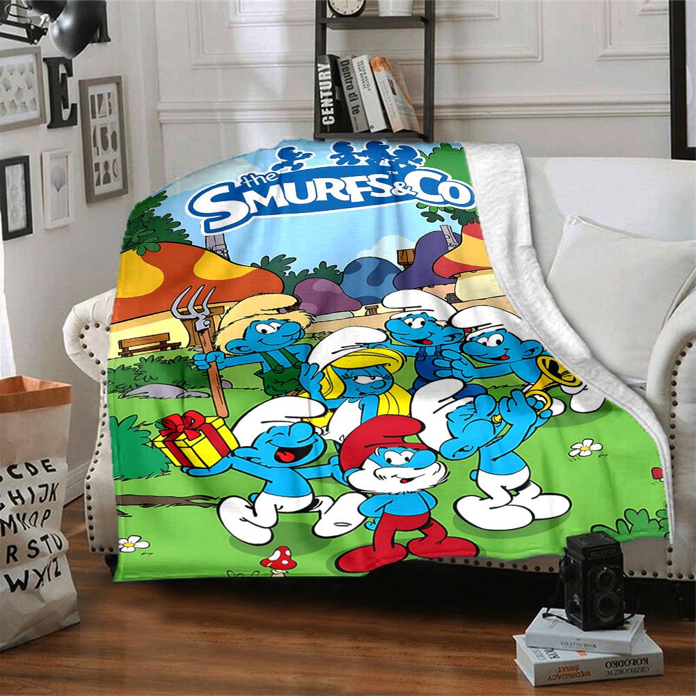 1pc Smurfs Adventure flannel Blanket for Super Soft Cute Comfort Blanket for Travel Bedding Couch Sofa Blanket Y72336
