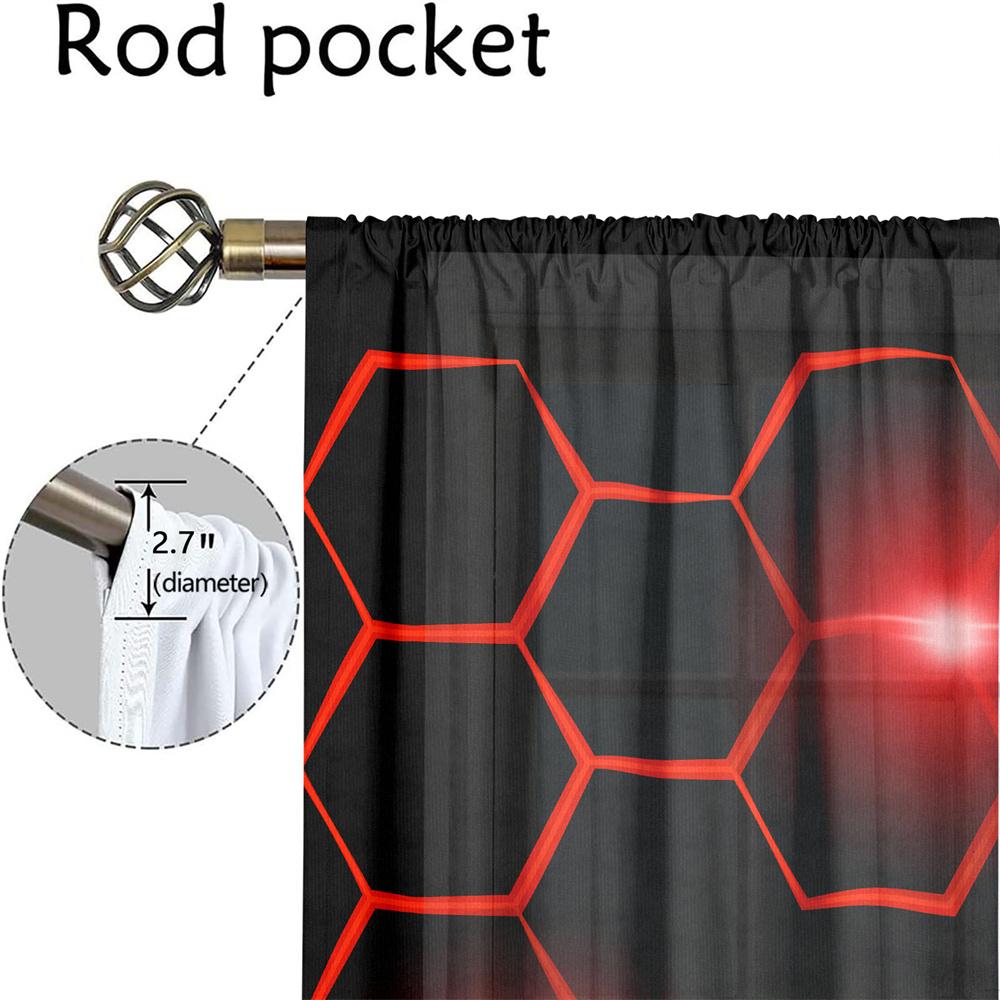 2Pcs Modern Geometric Curtains Red Hexagon Pattern Living Room Bedroom Office Sunshade Tech-Inspired Theme Decor Curtains