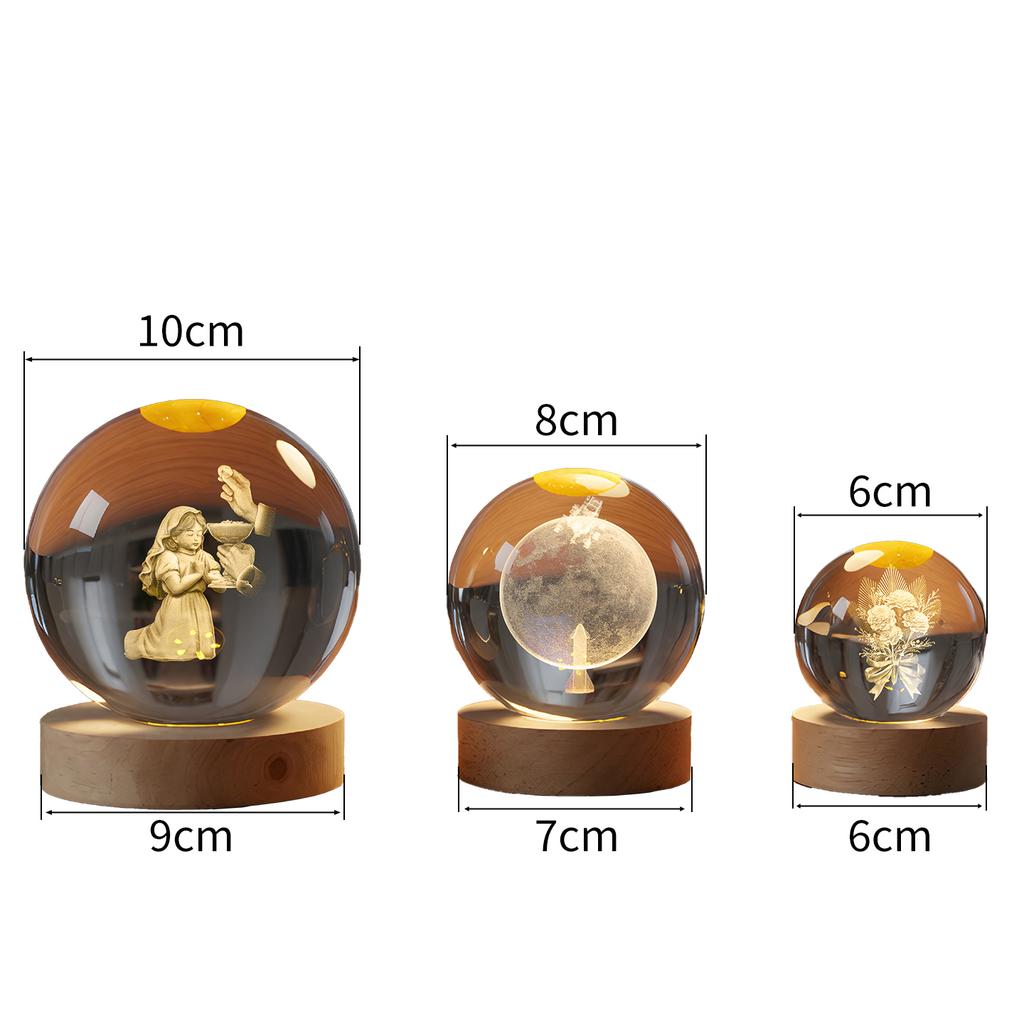 60MM/80MM Kristallkugel mit Holzlampenhalter, Sternenhimmel Engel Mehrere Muster, Innenraumdekoration Ornament