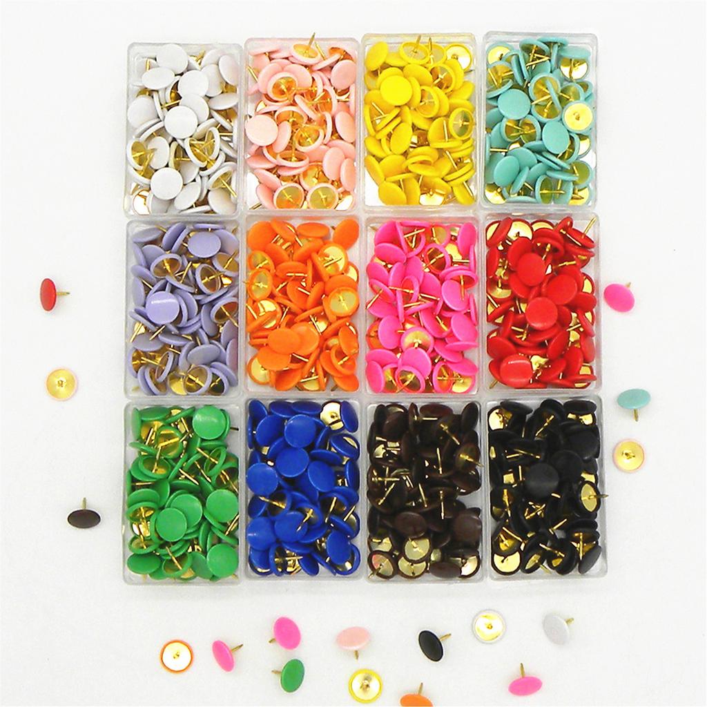 100pcs Colored Flat Thumb Tacks Roundness Plastic and Metal Flat Thumb Tacks for Office School & Personal Use