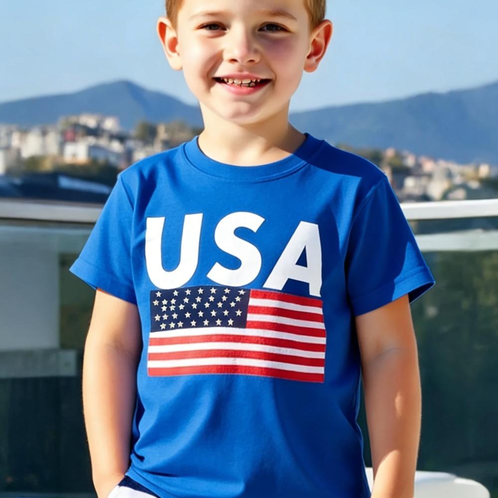 USA American Flag Graphic Printed Children T-shirt Independence Day Shirt Contracted Design Daily Life Casual Boys Girls Tshirt