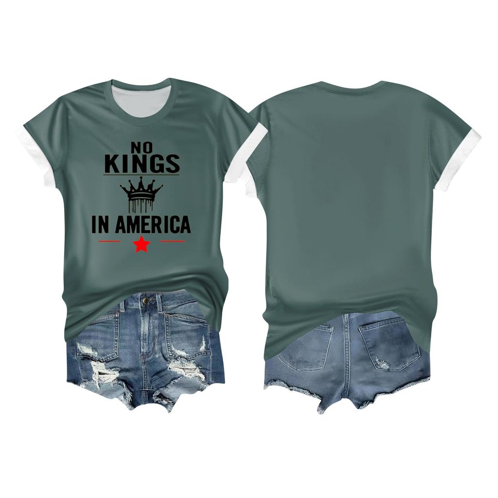 Women's Casual Printed T-shirt Round Neck Pullover Short-sleeved Top