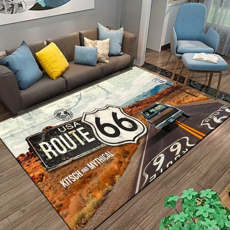 Historic Route 66 Carpet Mother Road Area Rug for Home Bathroom Living Room Table Bedroom Sofa Doormat Decor, Non-slip Floor Mat