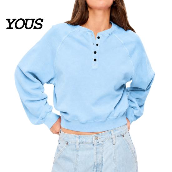 Half-button V-neck Top Women s Crew Neck Sweatshirt, Loose Pullover Long Sleeve Autumn Layering Shirts, Oversized Button Up Casual Tunic Tops Everyday S