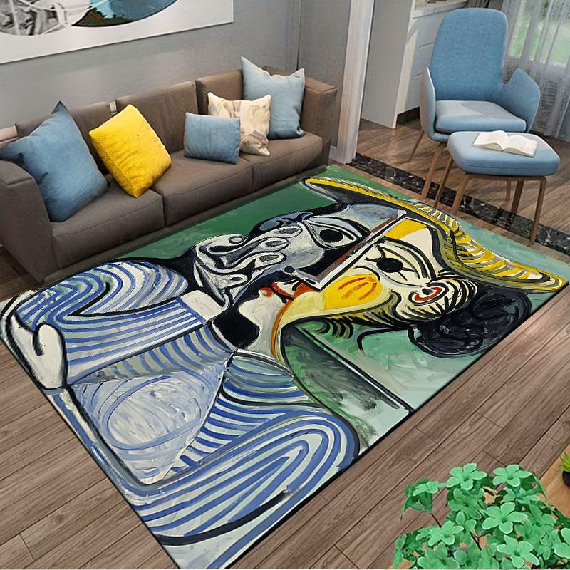 Abstract Portrait with Hat Suitable As a Non-slip Mat for the Living Room or Bedroom Sofa