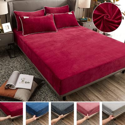 Winter Warm Coral Fleece Fitted Sheet Elastic Mattress Cover Couple Thick Bed Linens Luxury Double Bed King Size 150x200