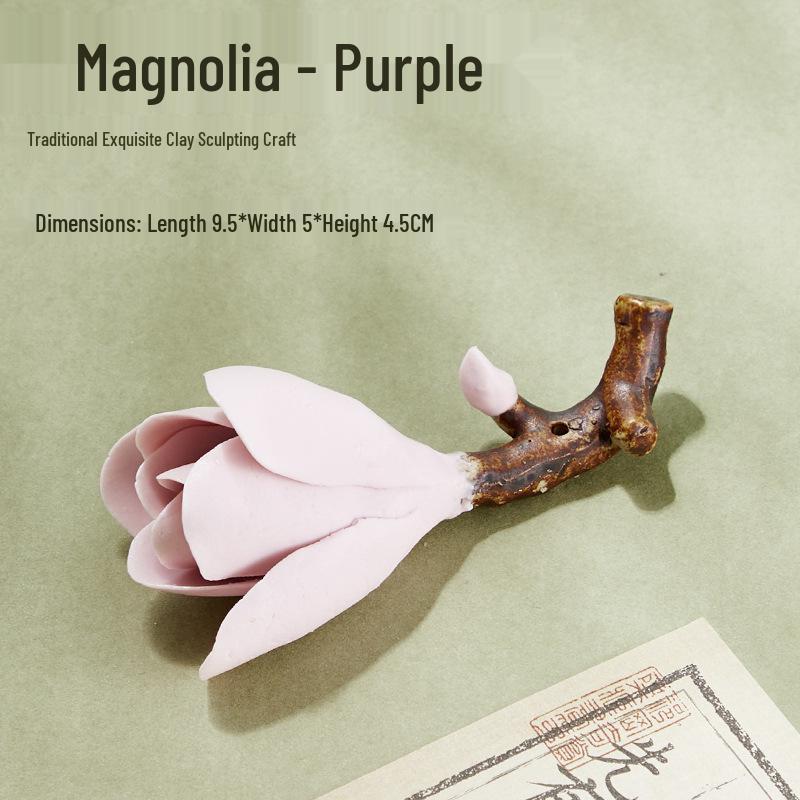 Ceramic Magnolia Pen and Incense Holder: Plum Blossom Branch Tea Table Ornament.