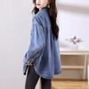 Casual Denim Shirt Women Spring Autumn Fashion Long Sleeve Vintage Loose Fit Mid Length Blouse Coat