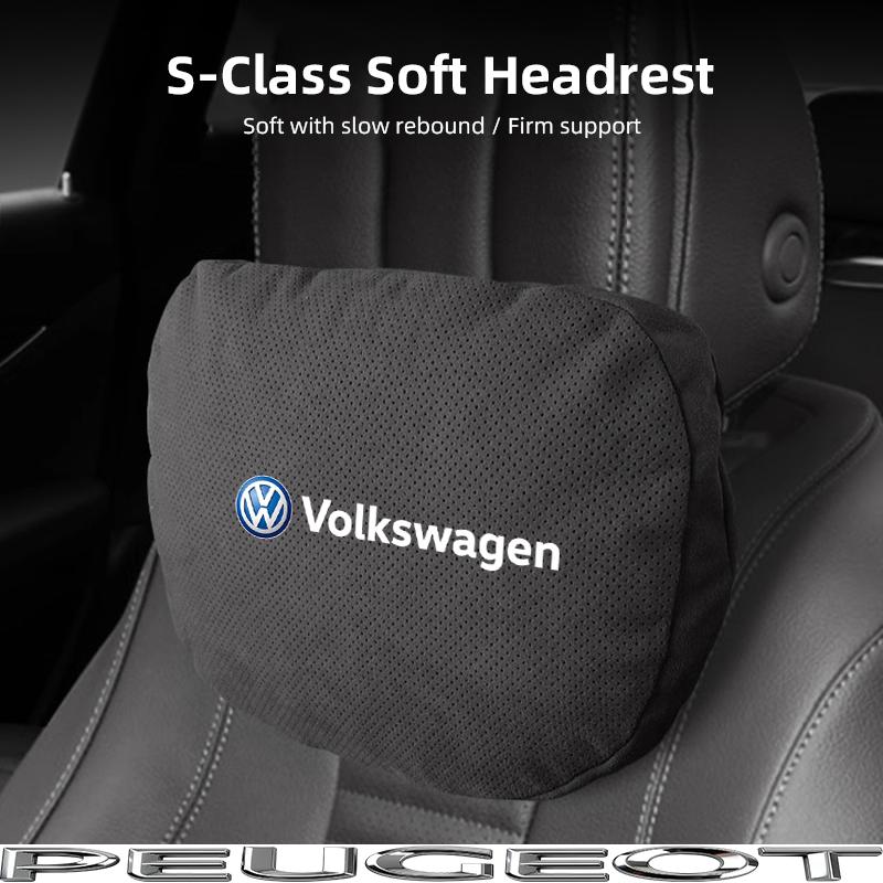 Car Suede Headrest Seat Neck Pillow Head Support For VW Tiguan Arteon Taigo Caddy CC e-up Golf Polo Passat Jetta Amarok Hub Cap