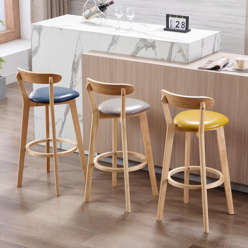 Nordic Solid Wood Bar Stool with Backrest - Modern Minimalist High Chair for Home or Milk Tea Shop