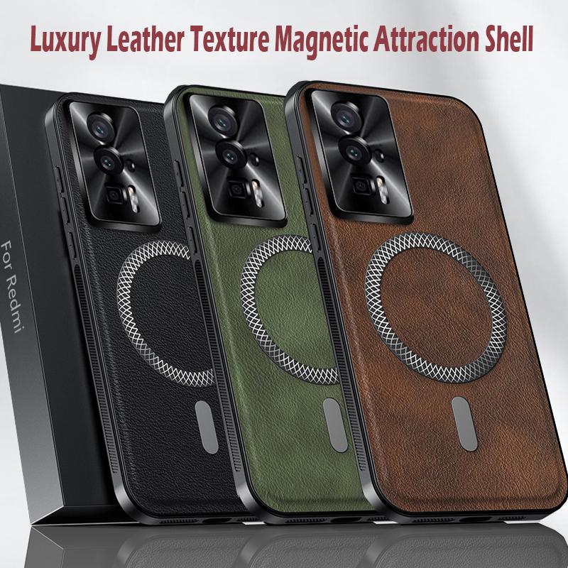 Luxury PU Leather Phone Case For Xiaomi Poco F5 Pro Magsafe Magnetic Metal Ring Lens Protection Shockproof Cover For Poco F4 F3