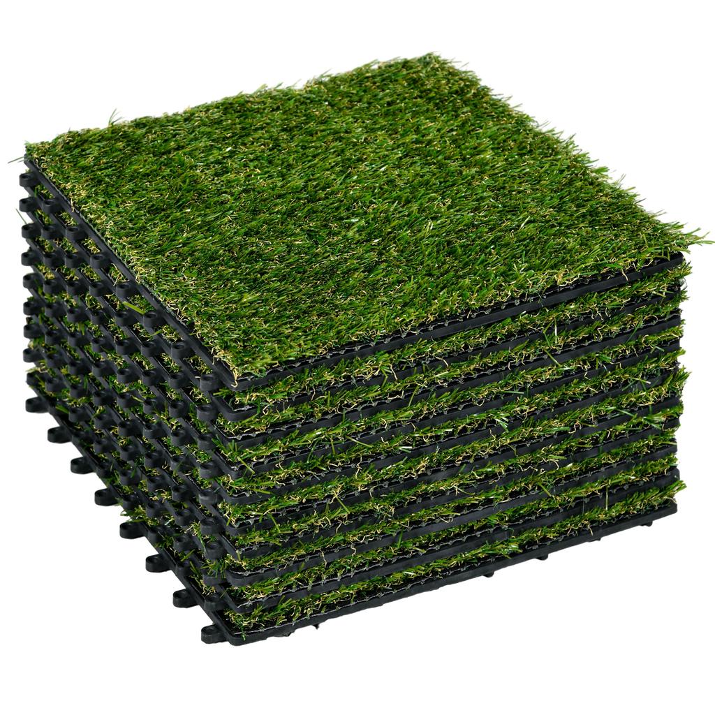 Synthetic Artificial Grass Set of 10 Slabs Tiles 30 x 30 cm Comfort Thickness 3 cm Interlocking Green