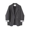 Grau Schwarz Blazer Damen Blazer Frühling Herbst Spitze Patchwork Langarm Anzug Design Büro Dame Blazer Mantel