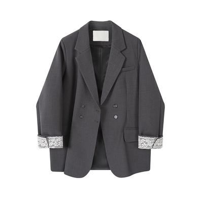 Grey Black Blazer Women Blazer Spring Autumn Lace Patchwork Long Sleeve Suit Design Office Lady Blazers Coat