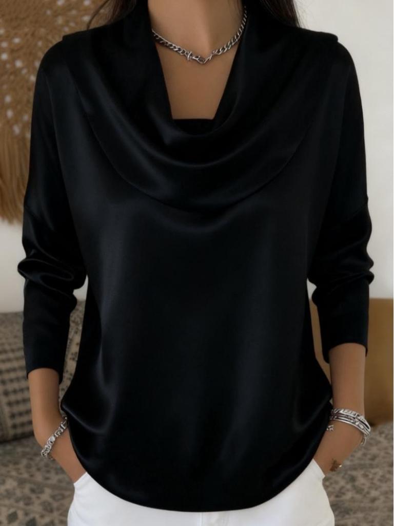 2026 Spring/Summer Women's Batwing Neck Casual Solid Long Sleeve Shirt