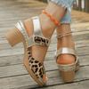 Mode Lätta Leopardmönstrade Sandaler med Tjock Klack Dam Sommar Höga Klackar Platåsandaler Dam Ankelrem Halkfria Strand Sandalias