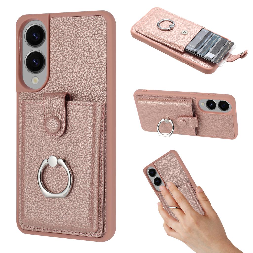 For Samsung Galaxy S25 Edge Case with Ring Kickstand Drawing Type Card Slots Leather Back Cover