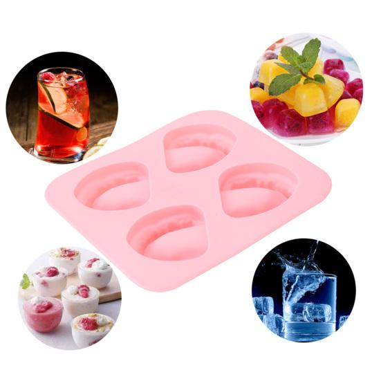 Silicone Ice Mold DIY Funny Gift Pink 4 Hole Tooth-shaped Ice Making Tray Kitchen Supplies