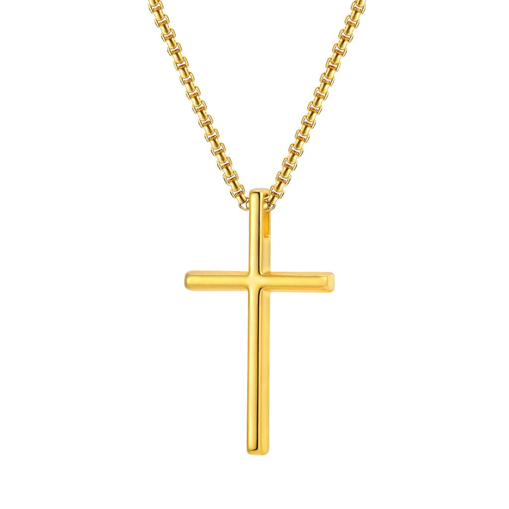 Stainless Steel Cross Pendant Necklace for Men Women, Unisex Simple Religion Necklace, Fashion Jewelry Chain Length 60cm/55cm