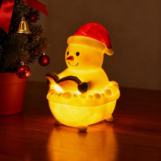 Christmas Night Light Santa Prayer/Jesus Prayer/Bathtub Snowman/Santa Reading LED Table Lamp Winter Resin Sculpture for Mantel Shelf Bedside Decor