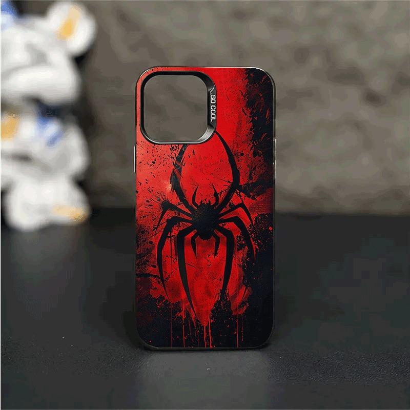 Trendy Retro Black Red Spider Pattern Phone Case for iPhone 16e Pro Max 15 14 13 12 11 Fashionable Phone Shock Absorber Cover