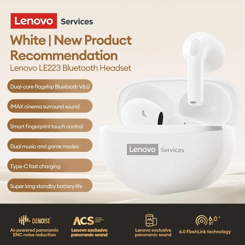Original Lenovo LE223 Gaming Wireless Bluetooth 6.0 Headphones HiFi Stereo Sound Earbuds 30H Battery Life Waterproof Sport Earphones