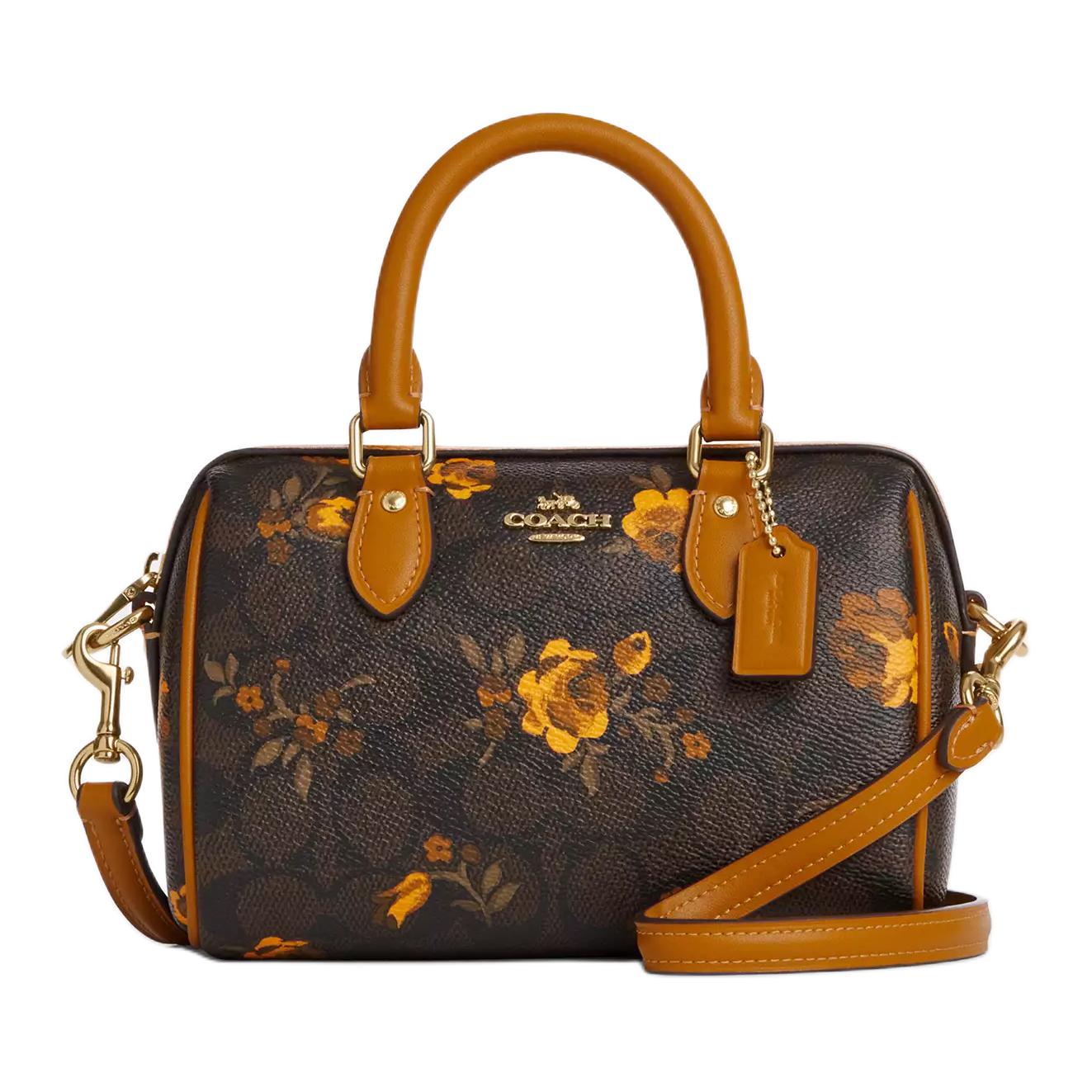 

Coach Rowan 18 Floral Print Bowling Bag Coated Canvas Handbag Small Women handbag Walnut CCF31-IMYEN Basic Set (Bag+Dust Bag)