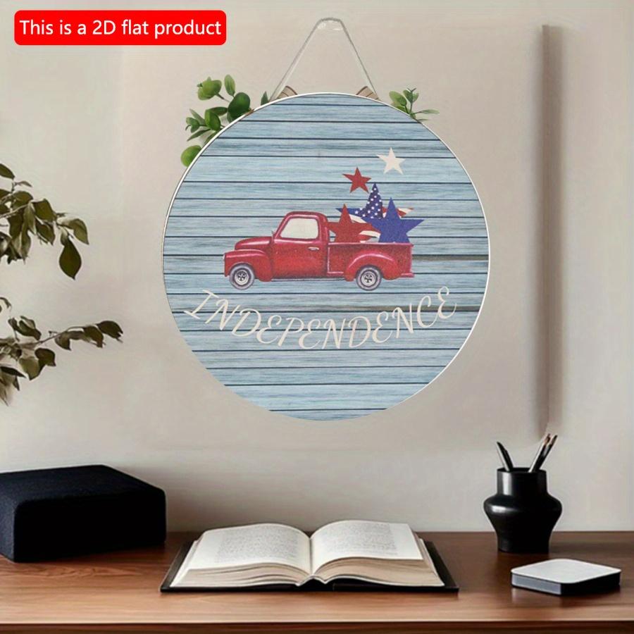 2D flach 20*20cm1Stk Unabhängigkeitstag Thema Roter LKW&USA Flagge Sternmuster Willkommen Türschild Geeignet für Haus&Partys&Bauernhaus Garten Hängend Retro