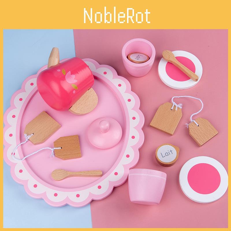 Pink Wooden Teapot Tea Cup Afternoon Tea Set Children Toy For Roleplaying
