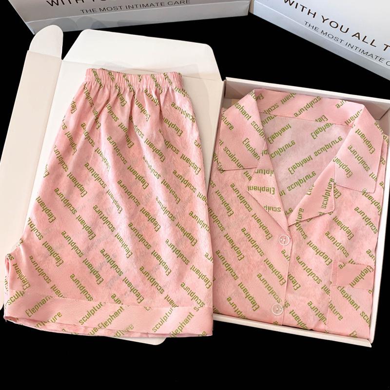 Summer Salt And Sweet Girls English Alphabet Printed Short Sleeve Pajamas Casual Loose Outer Wear Suit M