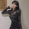 2024 Autumn Lace Mesh Cheongsam Top: Women's Sexy Bodycon Long Sleeve Shirt