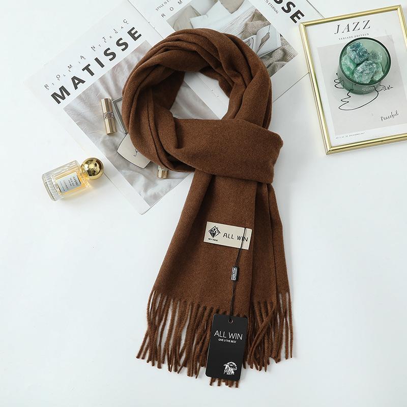 Wool Scarf Women's Winter Premium Thick Solid Color Scarf Versatile New Autumn and Winter White Cashmere Scarf