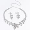 European and American Fashion Personalized Full Diamond Leaf Necklace Earrings Bridal Wedding Accessories